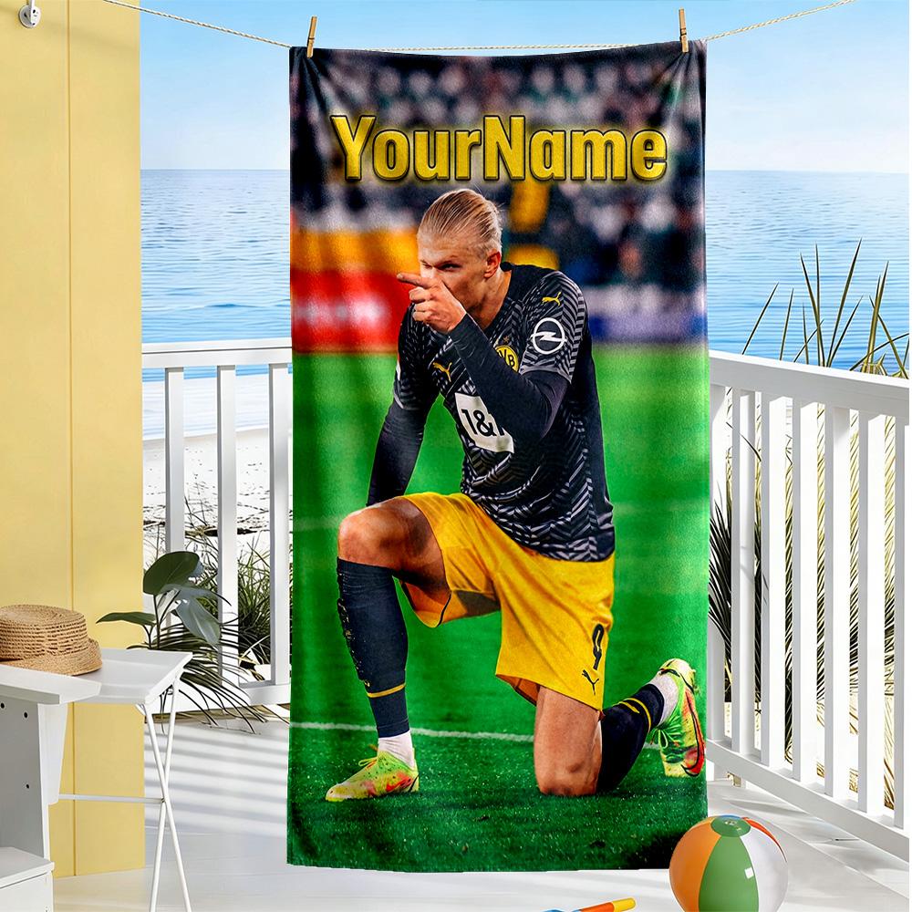 Haaland Personalized Text Beach Towel High Absorbency & Quick-Dry Ideal for Travel Outdoor Swim Pool Yoga Surf Camping Hiking Gym Gift Holiday