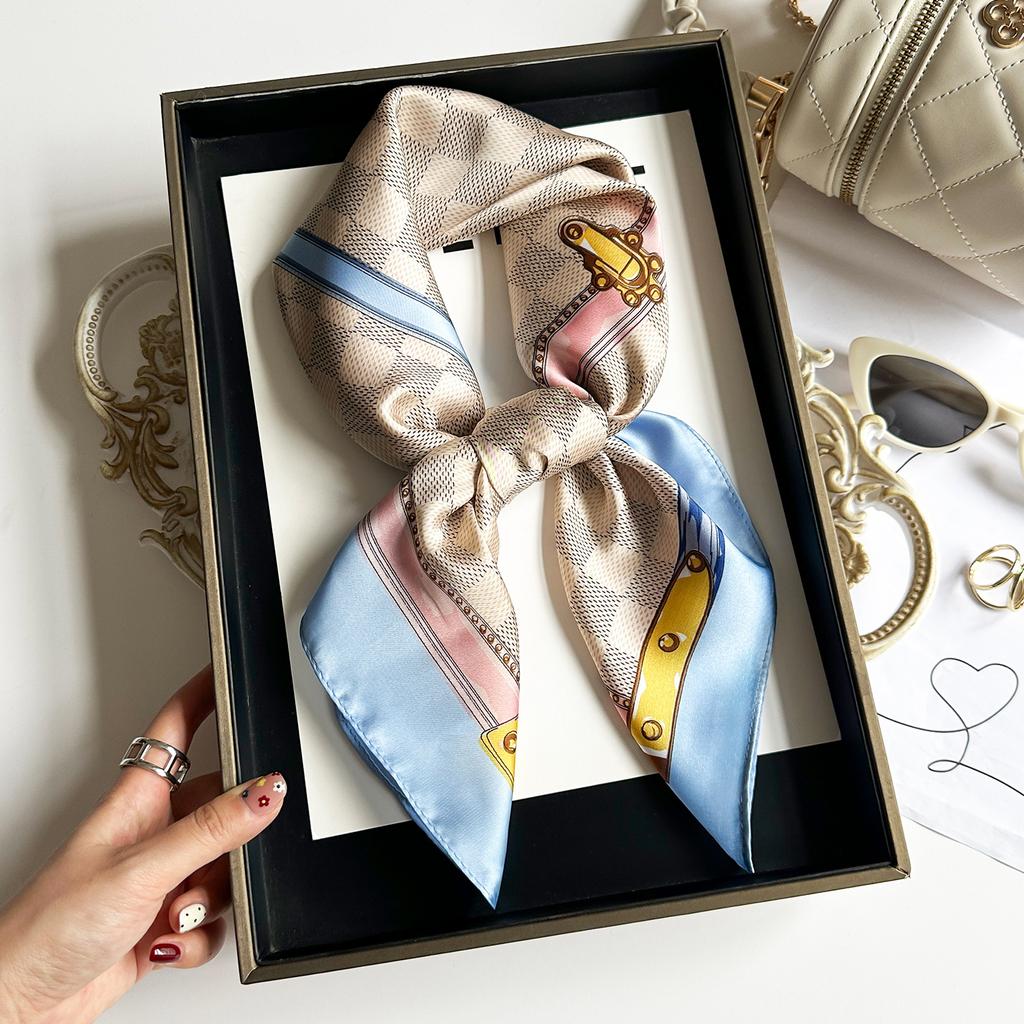 Simulated Silk Silk Scarf Square Scarf Women's Korean Edition Fashion Letter Printed Small Square Scarf Workplace Decoration Scarf
