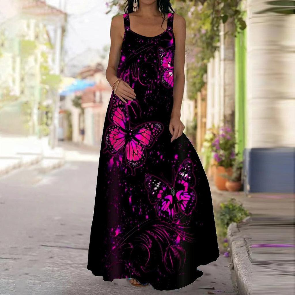 Women's Slip Dress Maxi Long Dress Butterfly Print Stitching Print Dress Spring & Summer Leisure Vacation