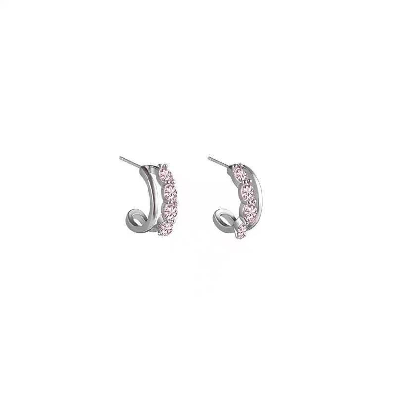 2 pcs Sweet Pink  Stud Earrings for Women Silver C-shaped Earring Accessories Jewelry