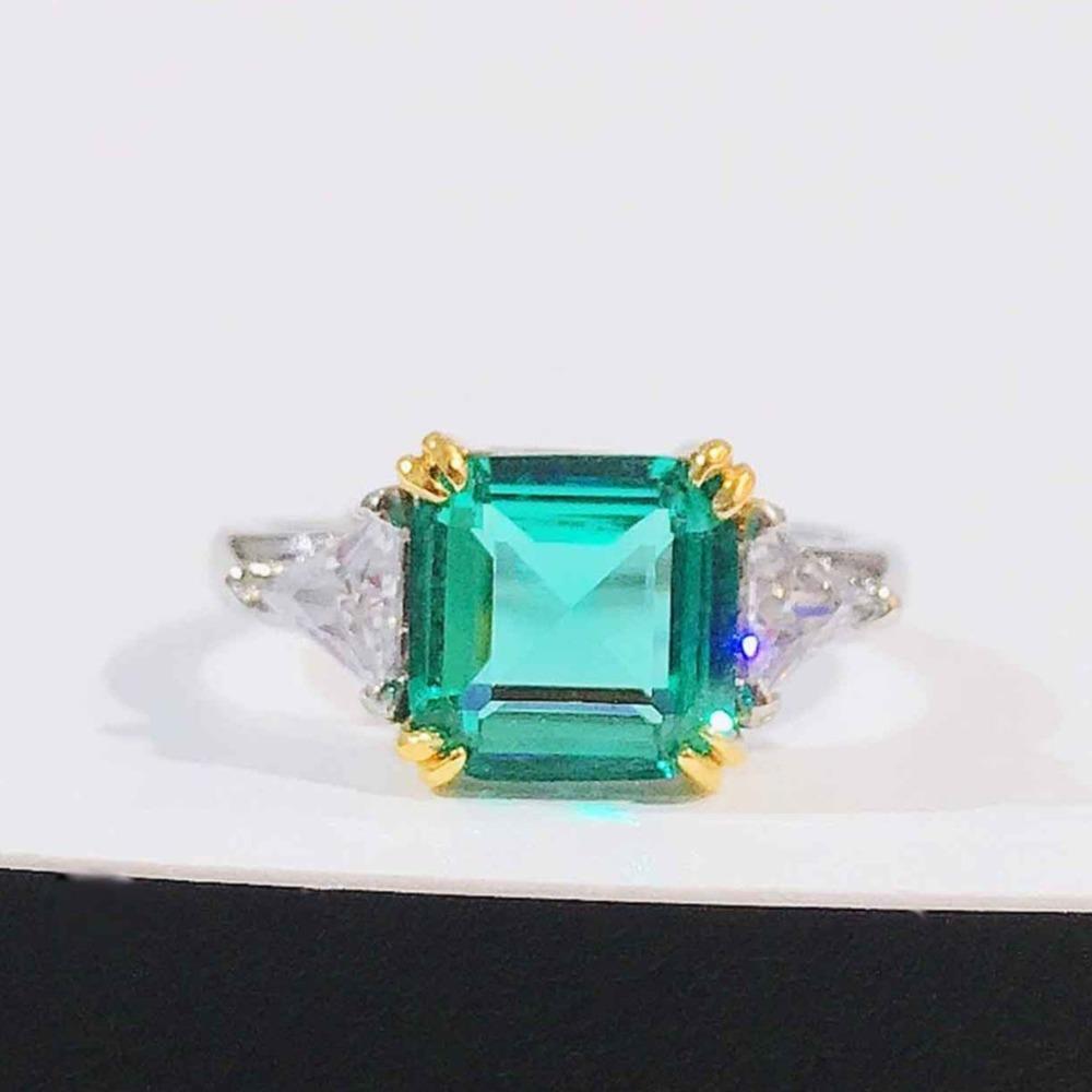 Colombian Inspired Emerald Square Cut Open Ring for Women Lab Grown Solitaire Jewelry Adjustable