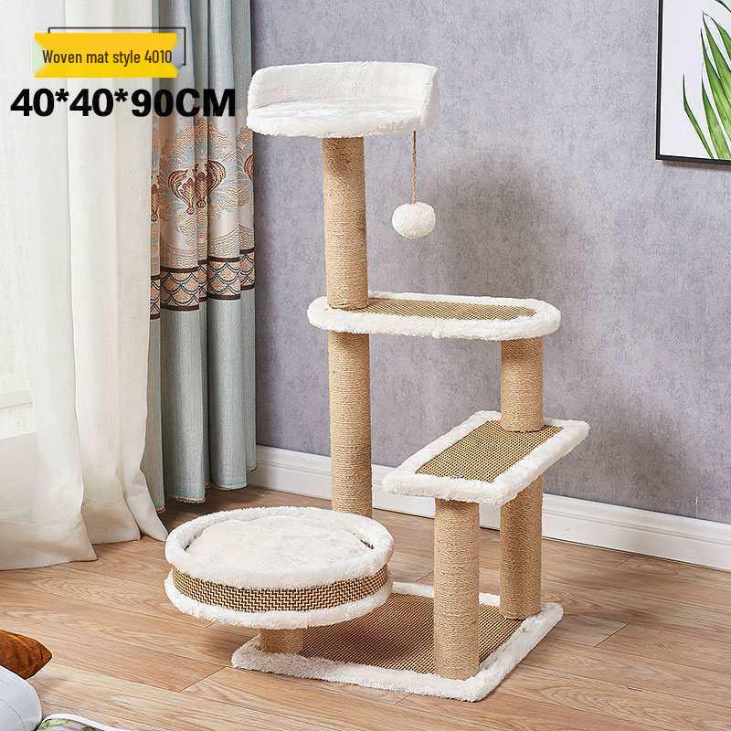 Multifunctional Rattan Cat Tree with Sisal Posts, Velvet Mats, Climbing Platform, Scratch Boards, and Cozy Nest for All Seasons