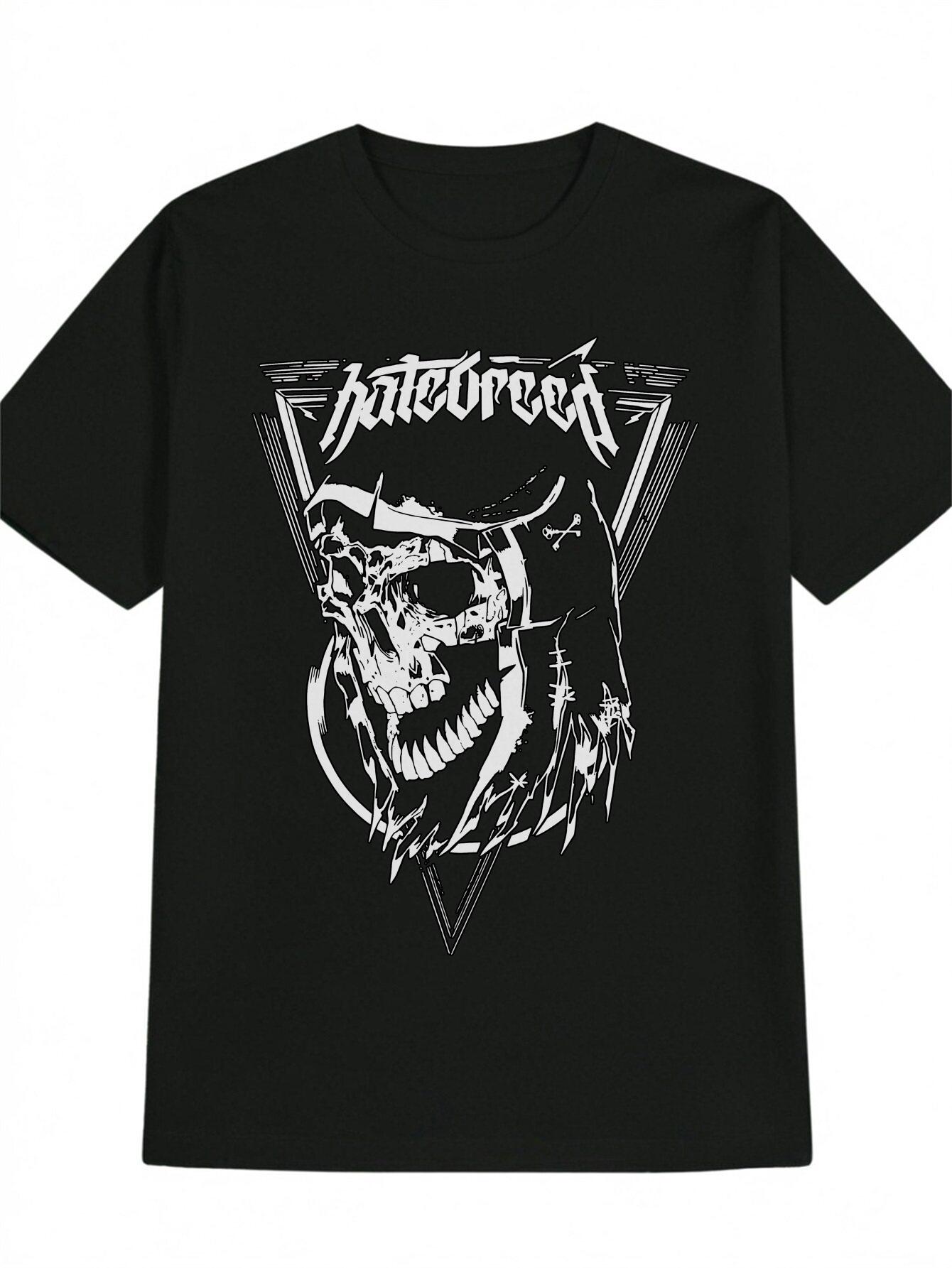 Casual Crew Neck T-shirt with Edgy Skull & Roses 3D Print XXXXL