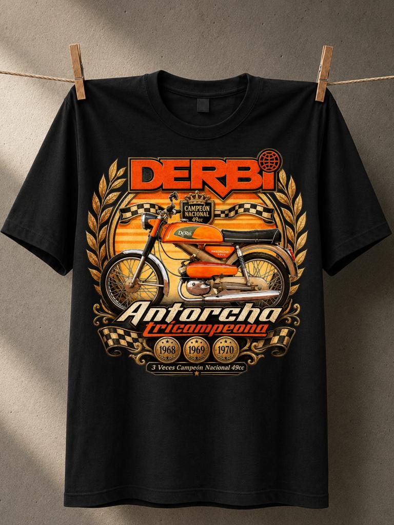 Dreifache Meisterin 1968 1969 1970 Spanische Motorradmeisterin Themen-T-Shirt Mit Orangenem Motorrad S Lorbeeren Und Unisex Alle T-Shirts