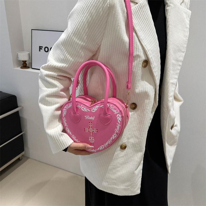 Trendy Heart-shaped Handbag For Women Street Style Versatile Fashion Pu Bag
