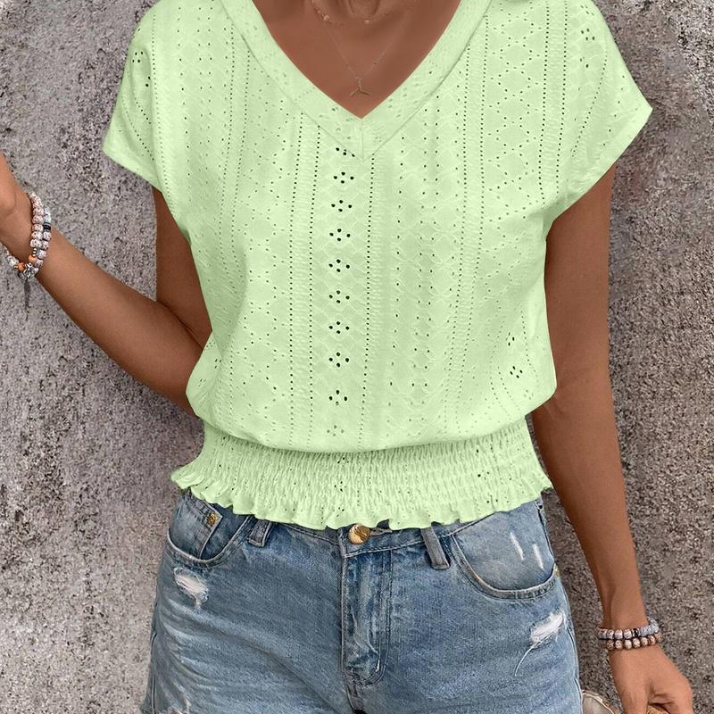 Spring and Summertemu European Style V-Neck Short Sleeve T-Shirt Fashion Casual Women S