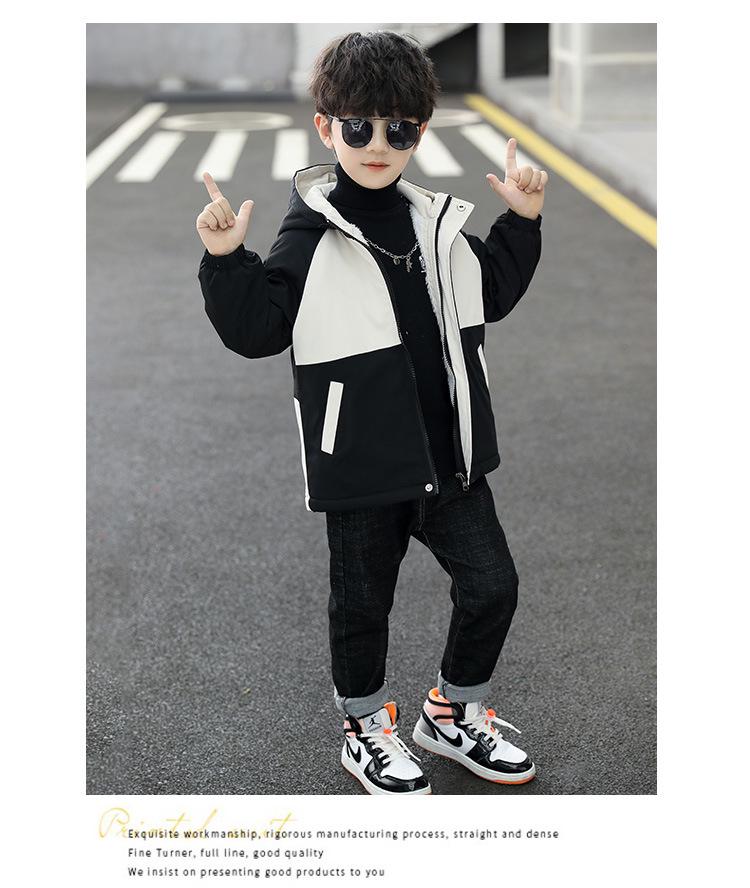 Boys' Fleece-Lined Windbreaker: Autumn-Winter Cotton-Padded Jacket