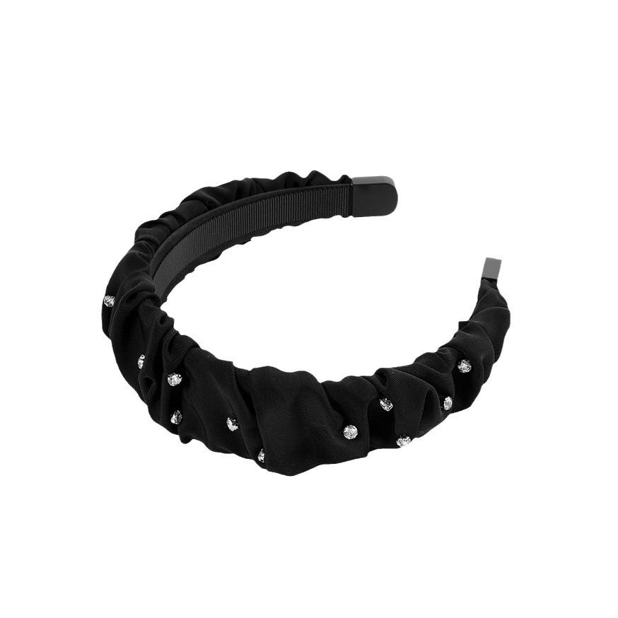 Hathaway Crystal Pleated Diamond Headband: Black Wide-Brimmed High-End Accessory for a Slimming Effect