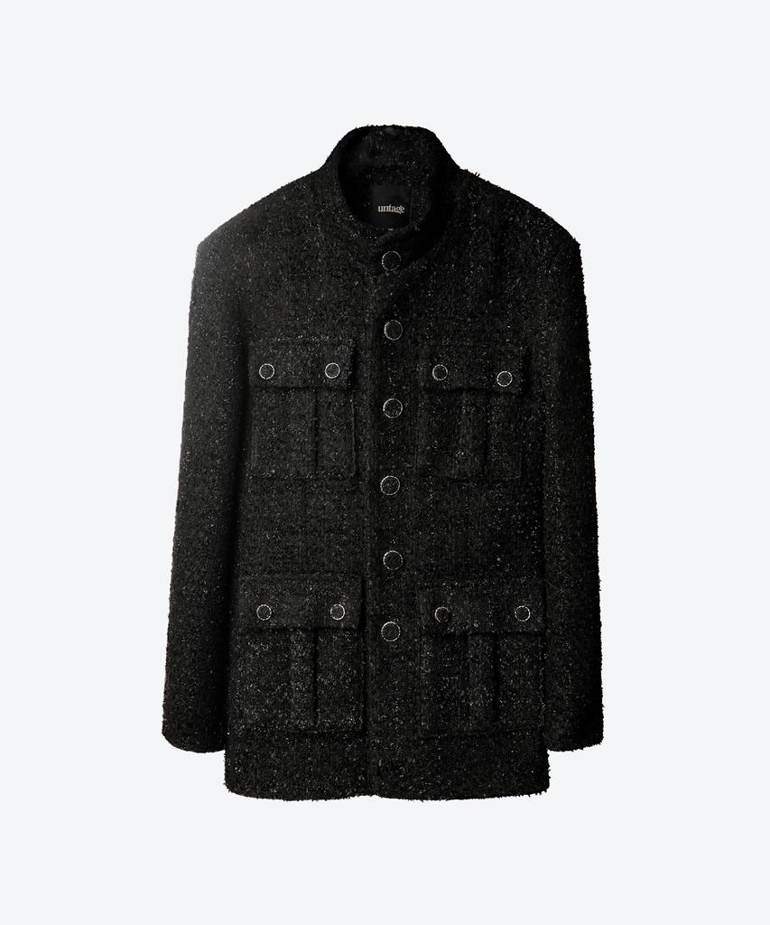 Untage Lame Boucle Tweed Field Jacket (Black)_Uto-Fb48