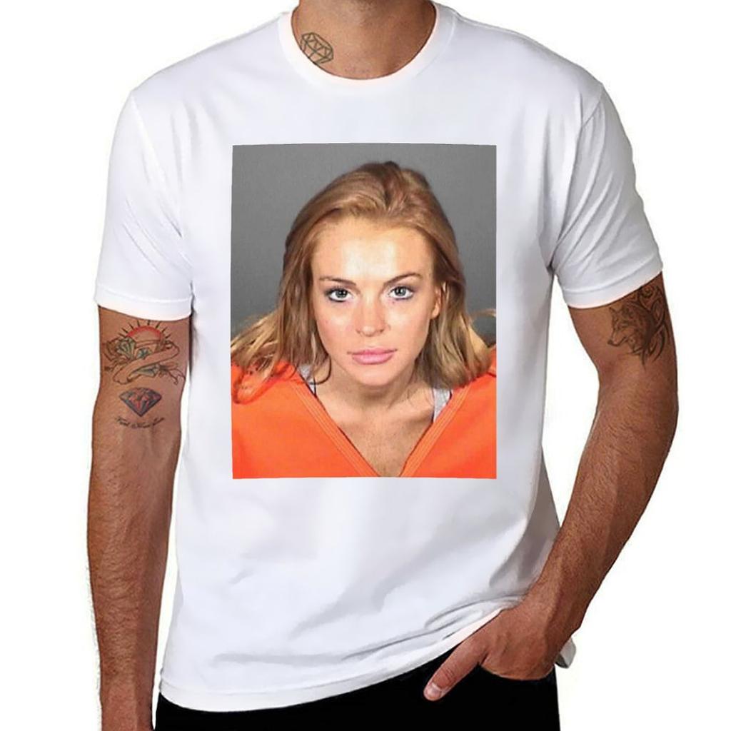 Lindsay Lohan 2010 Mugshot Tshirt Utility Casual Work Tshirt