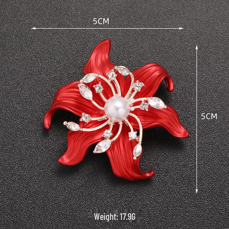 Exquisite Women's Red Flower Brooch – Niche Design, High-End Suit Accessory