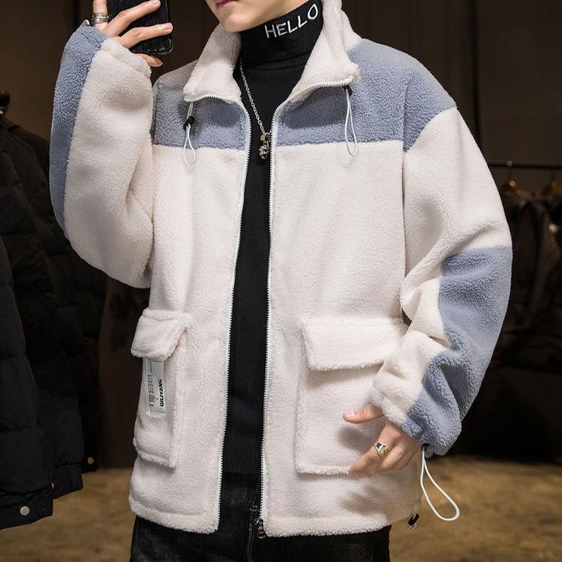 Herrpäls Fuskpäls Vinter Förtjockad Fluffig Långärmad Varm Ytterkläder Lyx Patchwork Jacka Vindtät Rockar