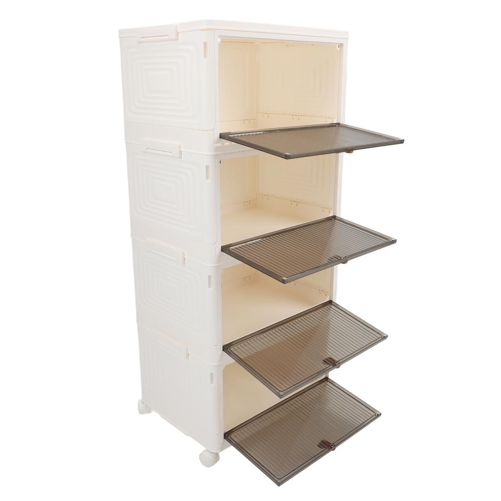 Folding Shoes Storage Box 4 Layers Transparent Large Capacity Foldable Shoe Rack Organizer with Whee