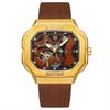 Forsining Mens Skeleton Automatic Self Wind Mechanical Movement Watches Waterproof Luminous Square Dial Silicone Strap Wrist Watch