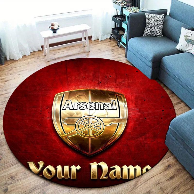 Arsenal F Benutzerdefinierter Name Runder Teppich, Teppich für Wohnzimmer Schlafzimmer Sofa Spielzimmer Dekoration, Rutschfeste Fußmatte
