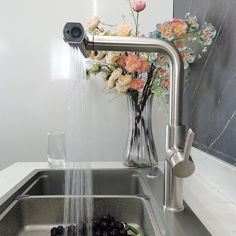 Nickel 304 Stainless Steel Pull-out Kitchen Faucet Waterfall Hot And Cold Mixed Water Sink Tap Multi-function Rinse Rotate