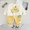 Boys and Girls' Elegant Round Neck Set, Spring and Autumn Fashion Handsome 3D Pumpkin Long Sleeve Two Piece Set