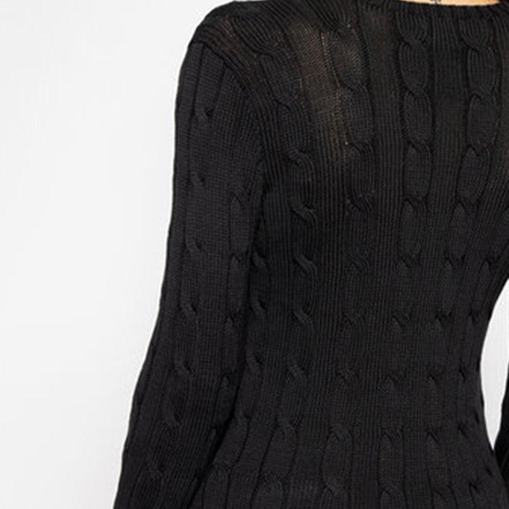 Polo Ralph Lauren FW21 Logo Chunky Knit Crewneck Sweater Women sweater Black 211580009-046