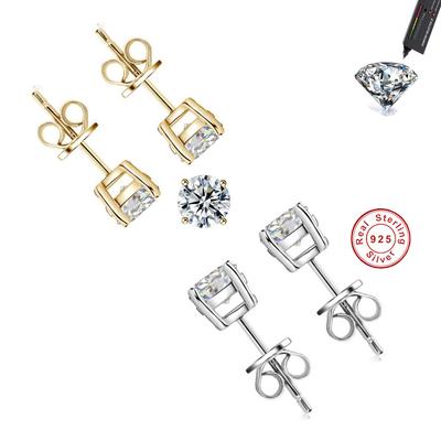 Cbtb Classic Silver 925 Gold Silver Four Claw Stud Earrings for Women Weddings Birthdays Moissanite Jewelry Luxury Gift