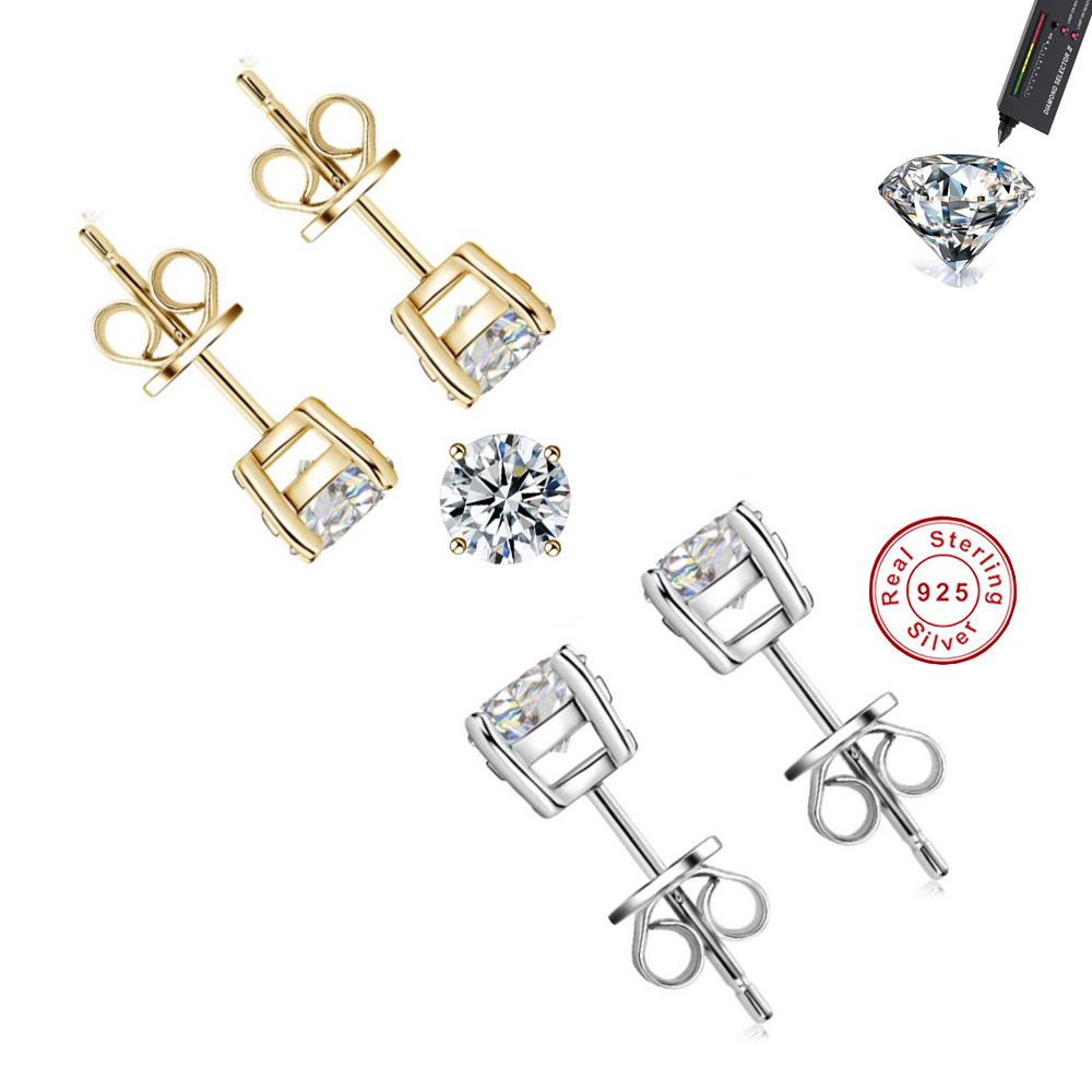 Cbtb Classic Silver 925 Gold Silver Four Claw Stud Earrings for Women Weddings Birthdays Moissanite Jewelry Luxury Gift