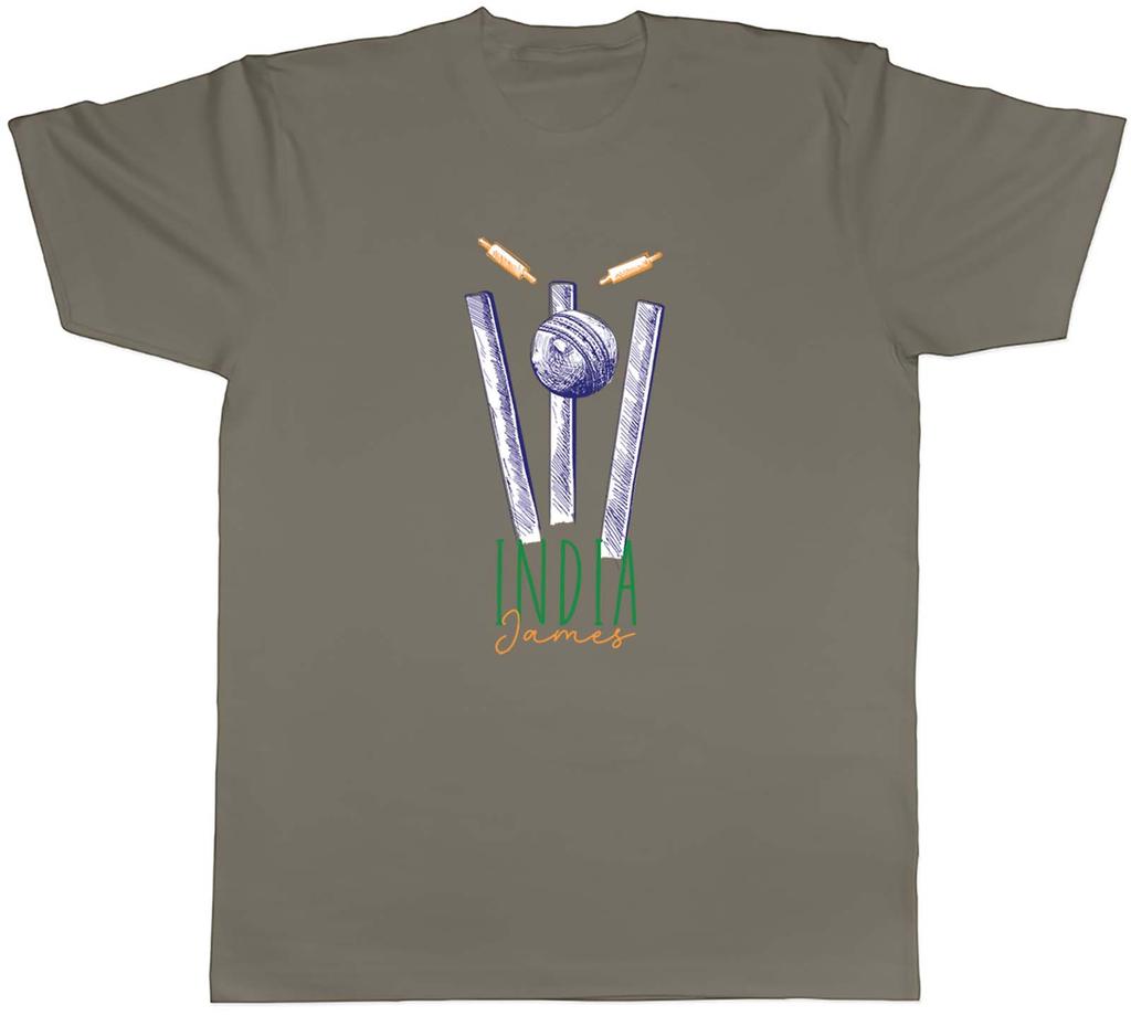 Personalised India Cricket Supporter Unisex TShirt Retro Ball Wicket Stump Fan Tee