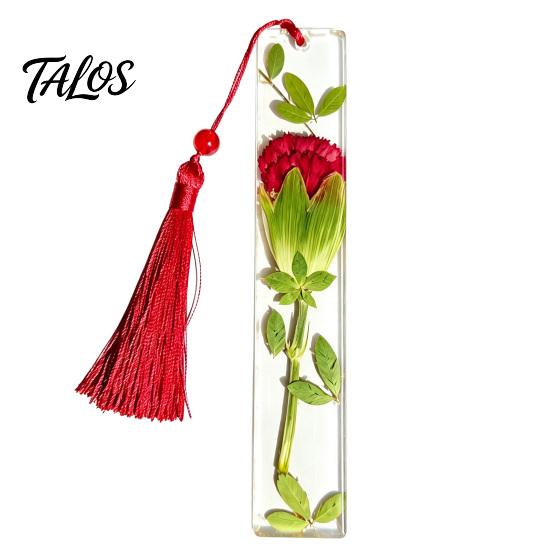 Marcador de Páginas Talos de Flor Real en Resina, Marcador de Página Seca de los 12 Meses, Marcador Prensado Hecho a Mano para Lectores, Regalo para Amantes de los Libros