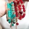 4Pcs Women Bracelets Faux Crystal Smooth Multi Pendant Jewelry Retro Bohemian Style with Elastic Cord Multi-layered Stackable Bracelet Set