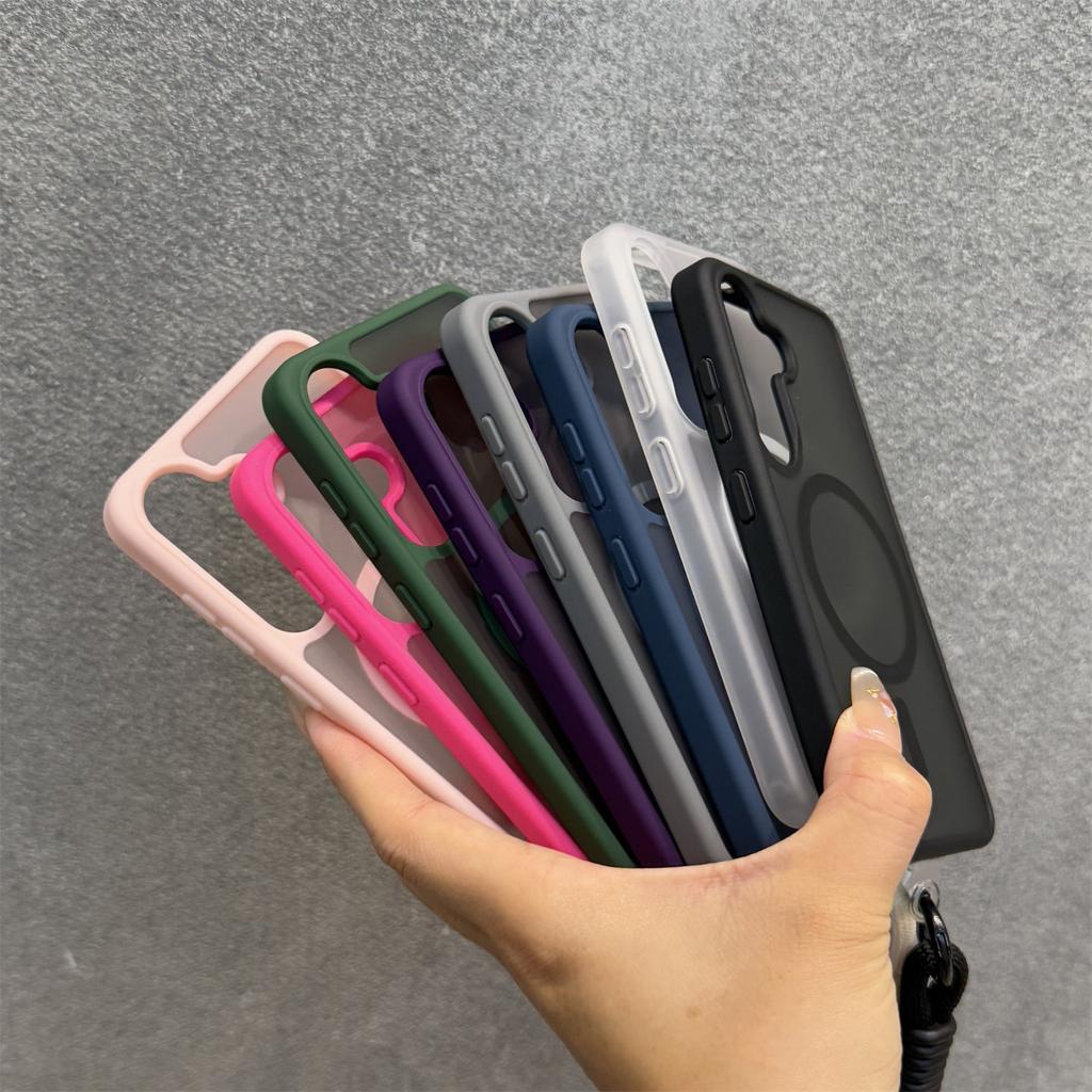 Matte Magnetic Hand Wrist Strap Case for Samsung Galaxy S26 S25 Ultra S24 Plus S23 FE A56 A55 A16 A54 A35 A15 Lanyard Slim Cover