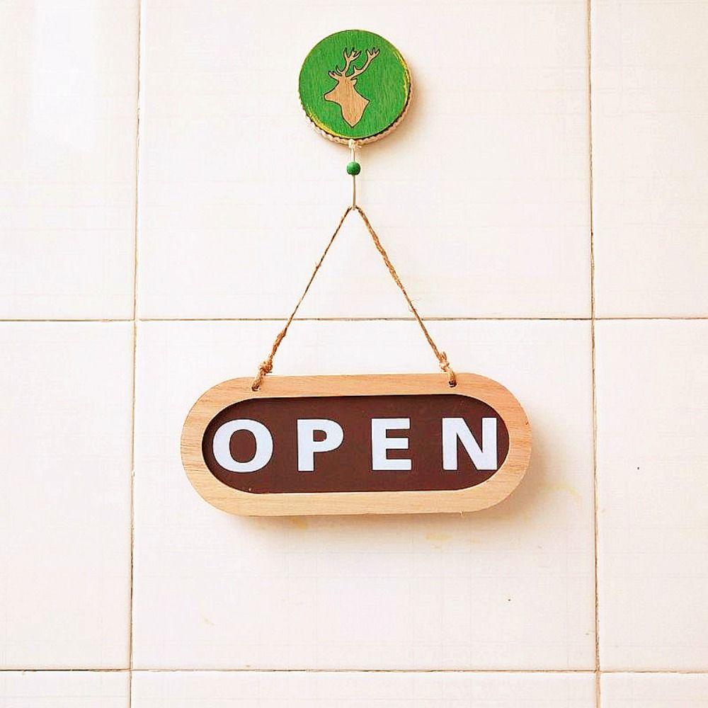 Wooden Double Sided Door Sign Rope Hanging Business Open Sign for Store Door Hanging Tag Bar Use