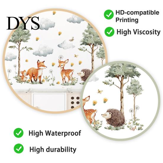 Gentle Healing Style Wall Decor Watercolor Forest Animals Stickers, Cute Fox Deer Hedgehog PVC Waterproof Decals, Low Saturation Cartoon Stickers Peel