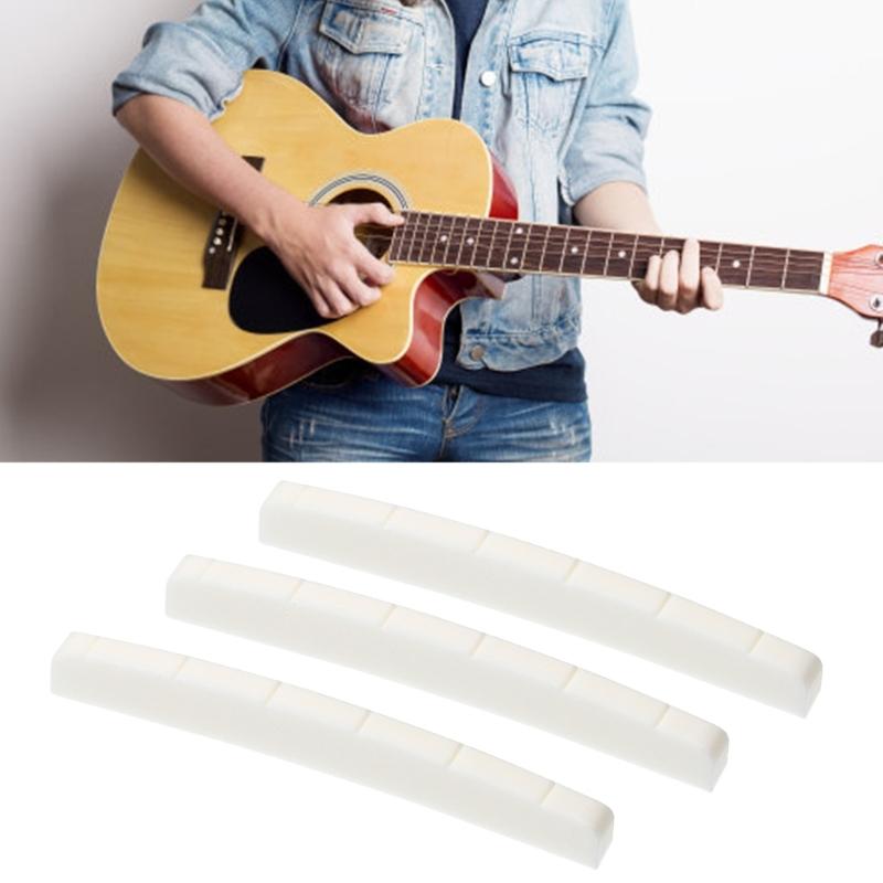 6 String Guitar Nut Saddles Cattle Bone Pre-Slotted Top Nut Curved Bottom
