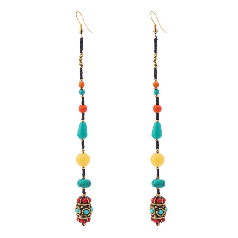 Nepalese Handmade Long Earrings Retro Woven Tibetan Fringed Earrings Female Exotic Style Simple Earrings
