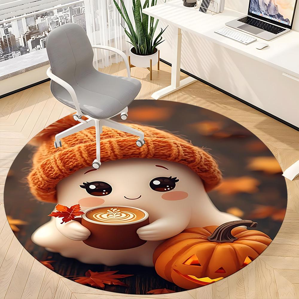 1PC Ghost Pumpkin Office Round Area Rug, Indoor Mat Suitable ForOffice, Under Office Chairs Bedroom Living Room Home Decor, Room Deco, D137