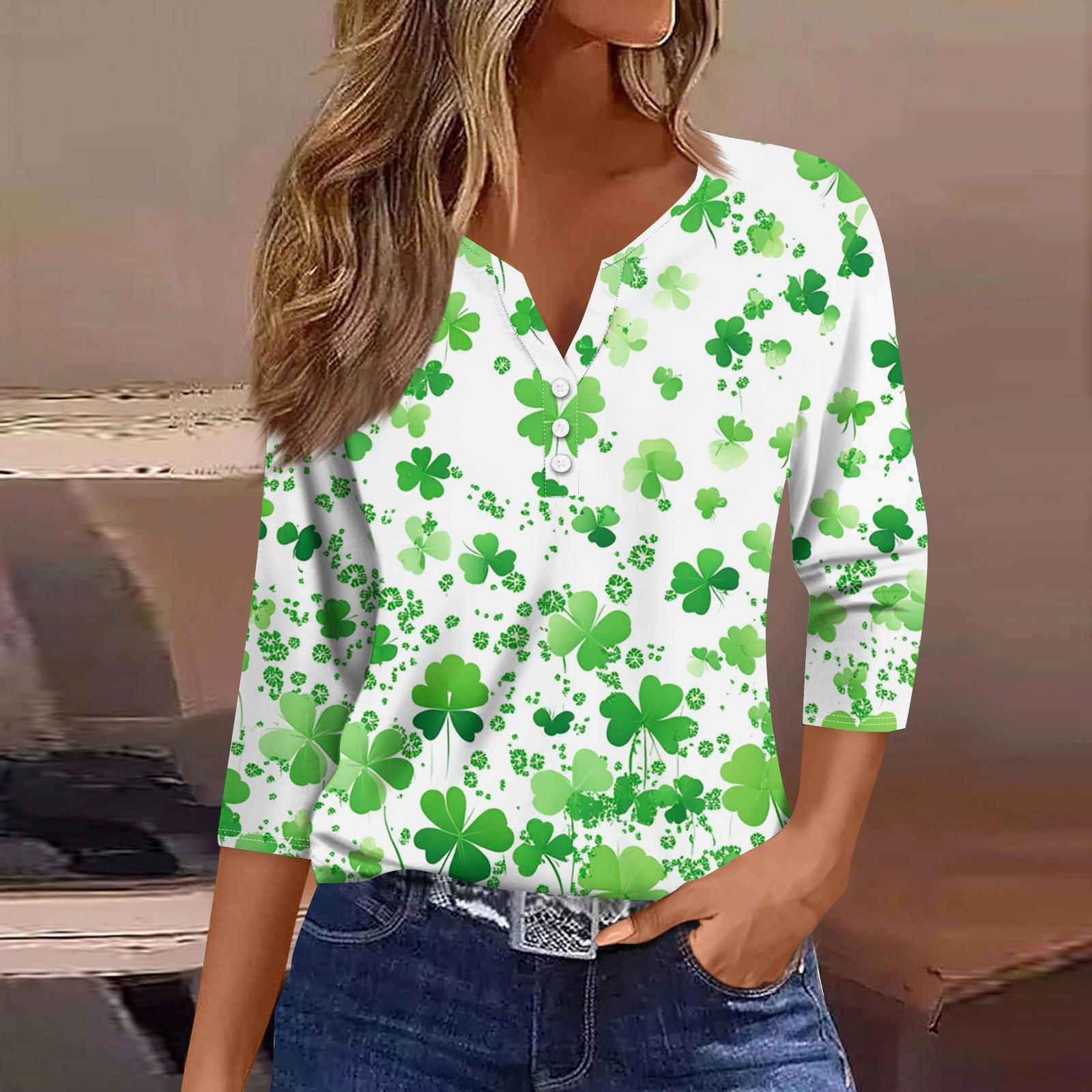

Жен. Футболка Футболка С принтом Пуговицы Рукав 3/4 Повседневные Выходные Мода Классический V-образный вырез Обычный Топ XXXL белый