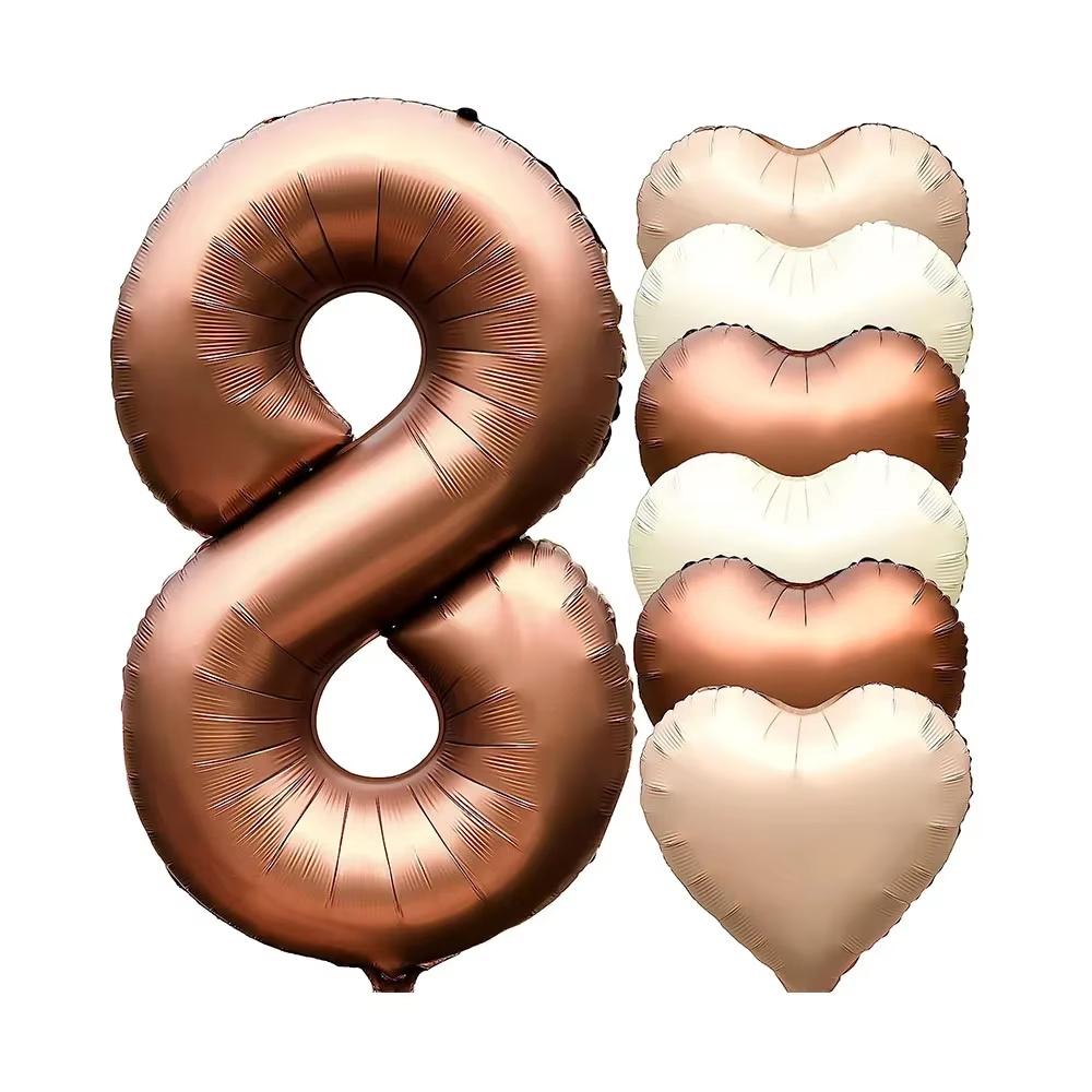 7pcs 32inch Number Balloons Set Helium Balloon with Big Heart Balloons for Girl and Boy 9th Year Old Birthday Party Decorations