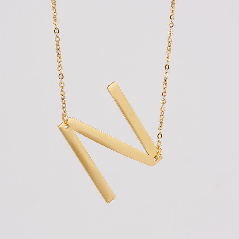 18K Gold Stainless Steel Alphabet Necklace—Women's Titanium Steel 26-Letter Pendant