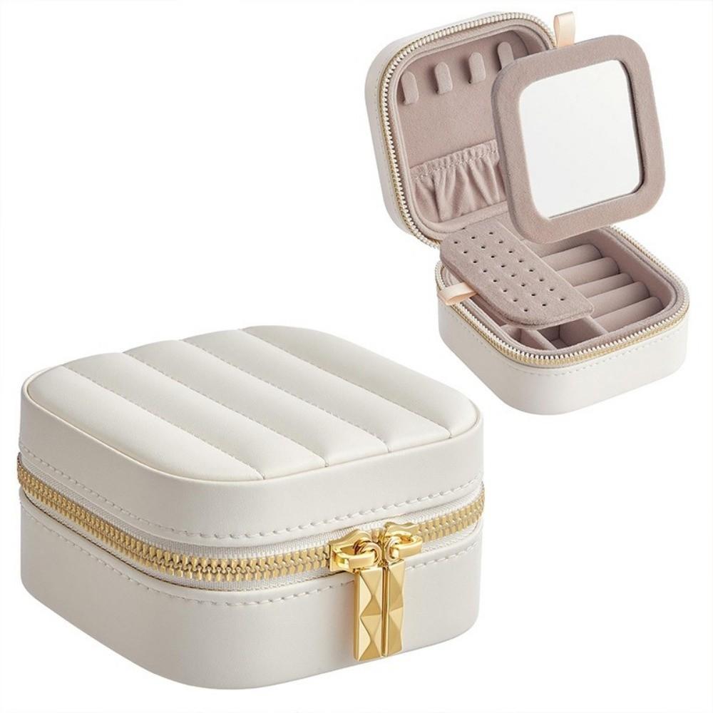 Solid Color Mirror Jewelry Box Detachable Necklace Storage Box Jewelry Storage Case Vacation
