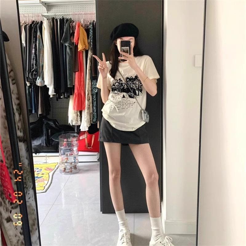 Pure cotton heavy short-sleeved t-shirt women's summer new loose niche design half-sleeved trendy brand American