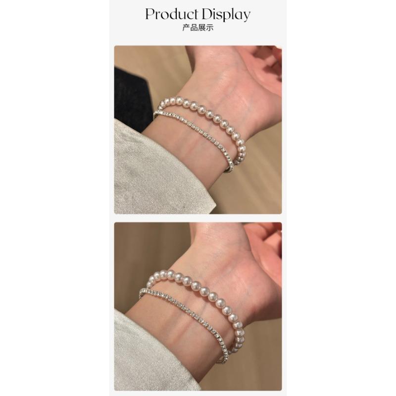 Double Layer Stacked Manta Rose Pearl Zircon Bracelet For Women Light Luxury Delicate Jewelry