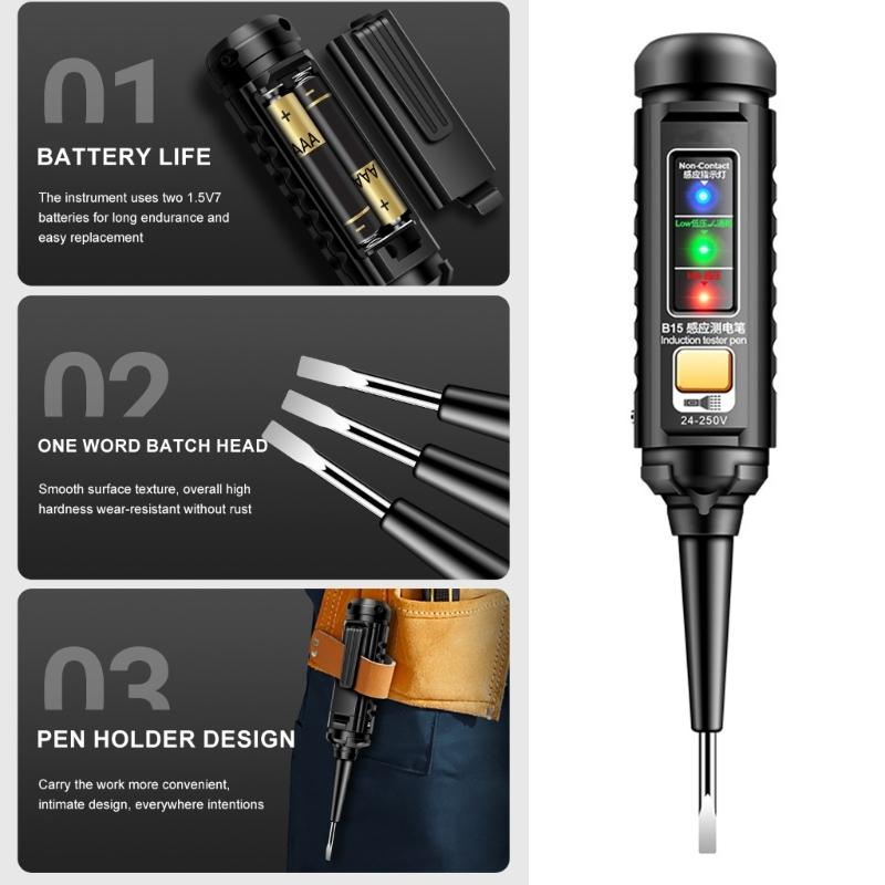 24-250V Voltage Detection Pen Test Wire Breakpoint Induction Test Pen Professional Electrician Electrical Pen