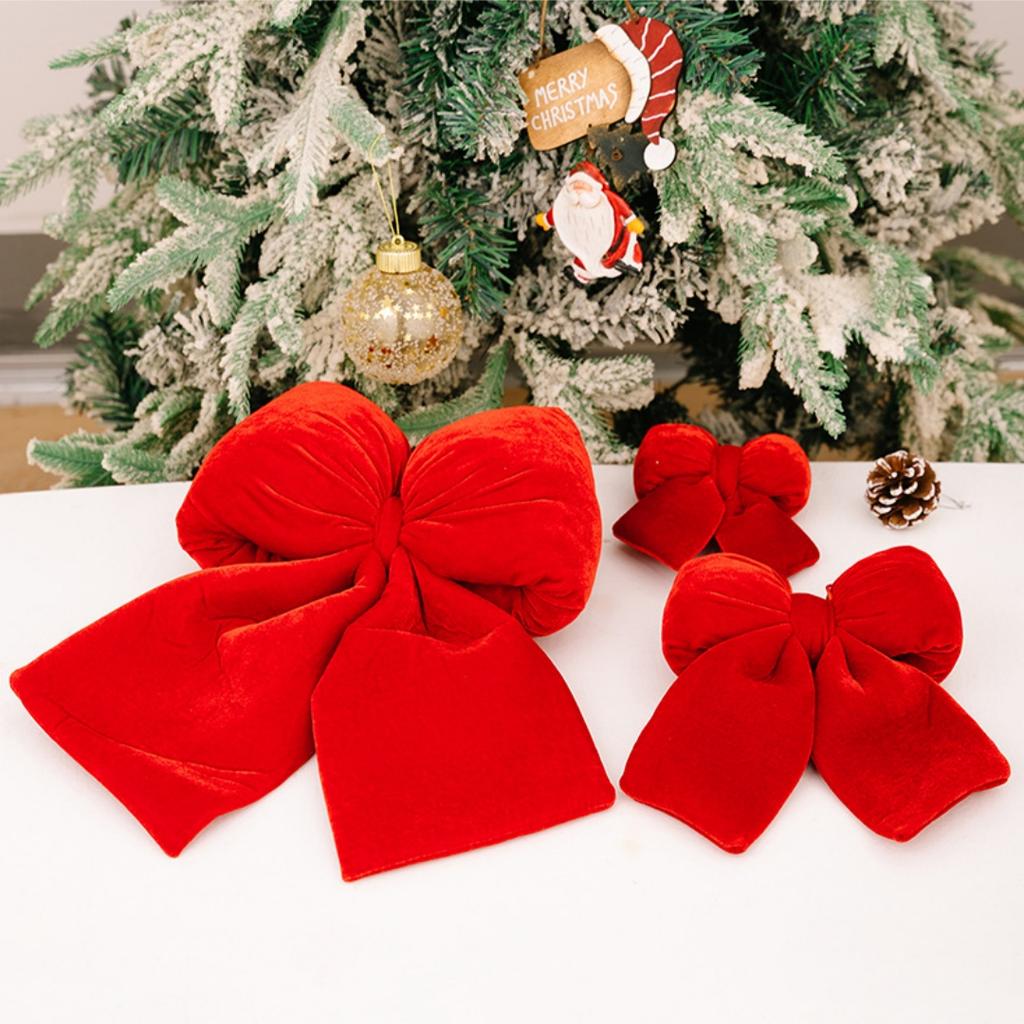 Christmas Bow Comfortable Velvet Bow Ornament Christmas Tree Bow Pendant Soft For Wedding Decoration Home Decoration Office