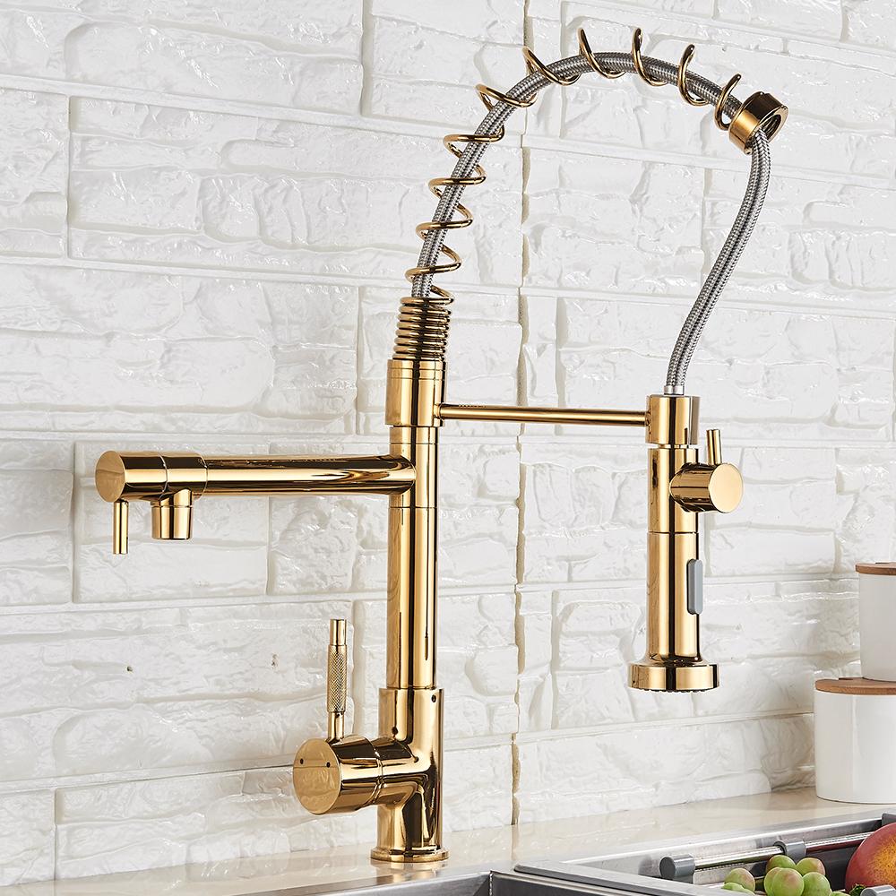 

Весенний смеситель для кухонной мойки с выдвижным распылителем, однорычажный смеситель для горячей и холодной воды для кухонной мойки с двойным изливом