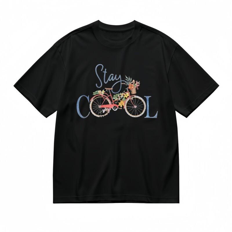 

Men s All-Season Breathable Classic T-Shirt Vibrant Bike And Floral Design Tee M