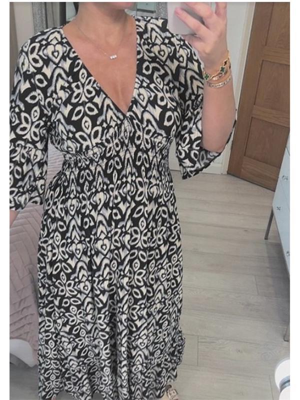 Women's V-neck Floral Dress for Beach Holiday, Digital Print, Loose Fit