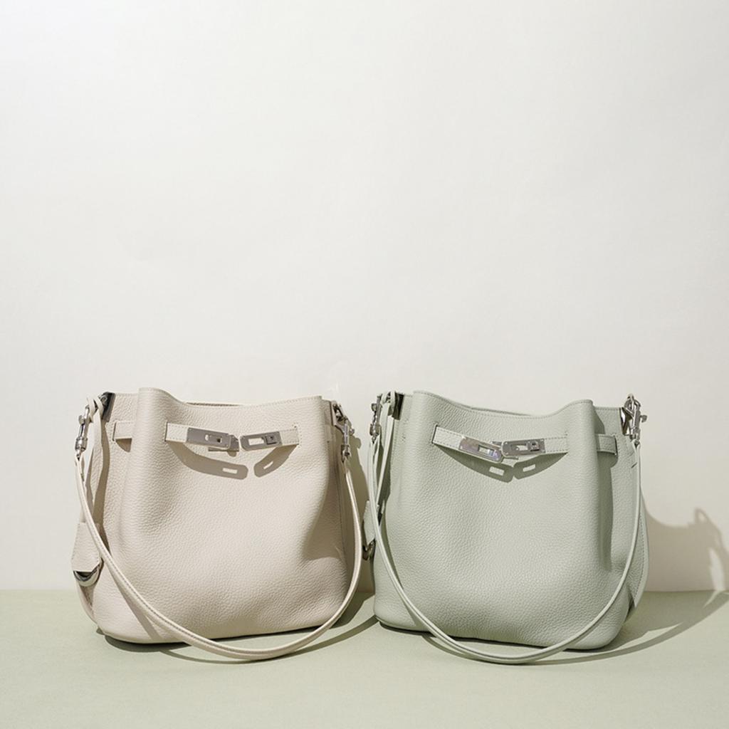 New lychee pattern bucket bag fashionable women's messenger bag women's solid color fashionable versatile leather shoulder armpit bag