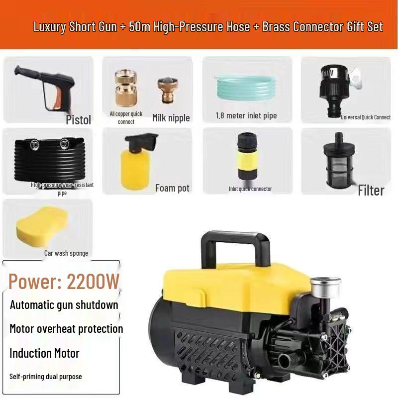 220V Portable High-Pressure Automatic Car Washer with Brush and Water Gun