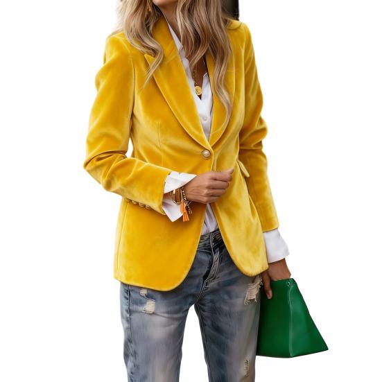 

Golden Velvet Suit Coat Lapel Long Sleeve Single Button Suit Jacket with Flap Pockets Slim Fit Three-Dimensional Tailoring Outerwear S жёлтый