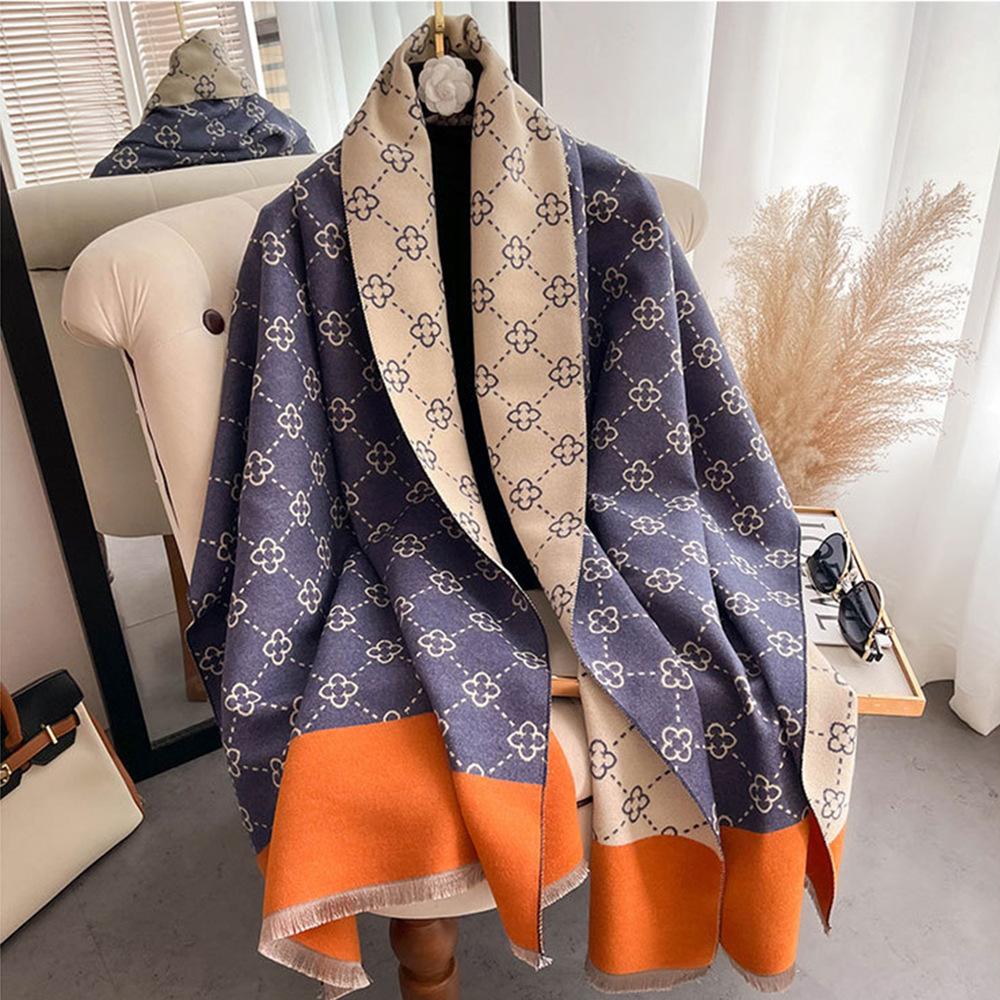 New simple high-speed jacquard machine strip imitation cashmere scarf women's short fringed premium gray shawl