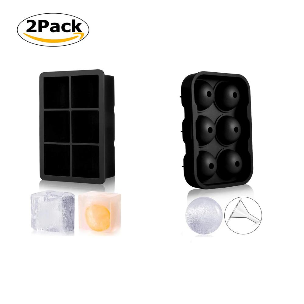 2Pcs Reusable Ice Cube Silicone Mold Ice Maker Icecream Tools Food Grade Ice Ball Mold Round Square Icetray Mold Kitchen Tools