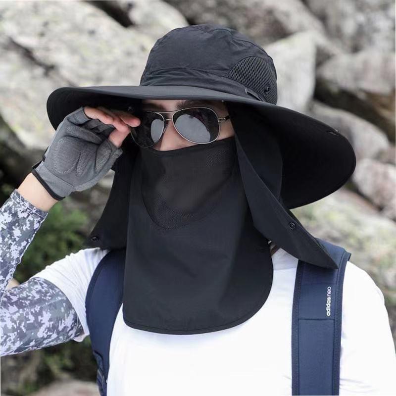 Summer Outdoor Sun Hat With Face Cover Neck Flap Breathable Sunscreen Uv Protective Wide Brim Hat